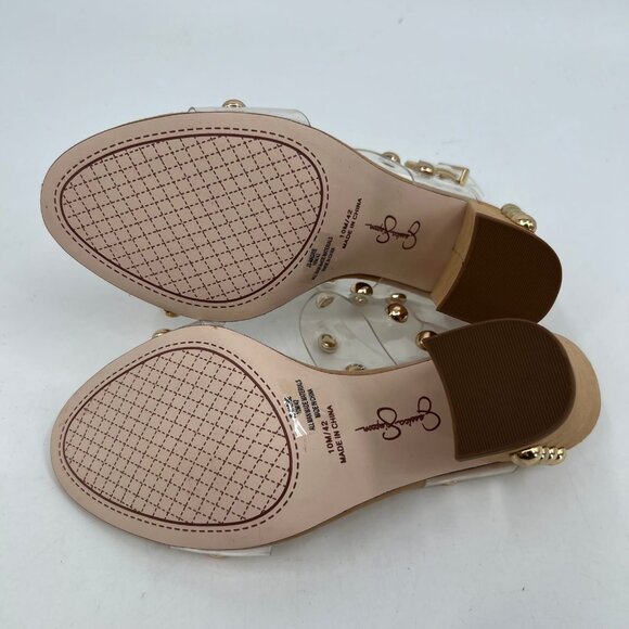 Jessica Simpson Tan and Clear Studded Block Heels | Size 10 - Picture 9 of 9